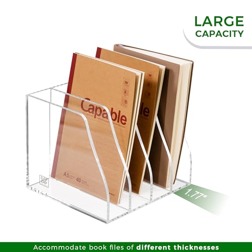 Lovemolly B5 4-Section Acrylic Magazine File Holder - Clear Desk Organizer, Vertical Document Sorter for Office & Home, 7.09x8.07x6.3 in
