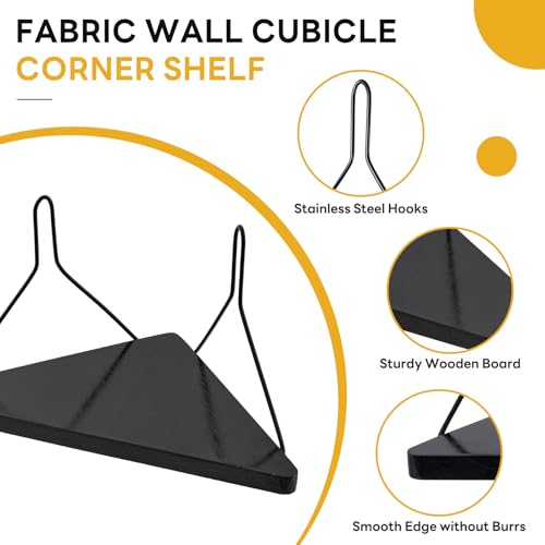 APUDWN Black Fabric Corner Shelf with Hooks 11.8 Inch Wooden Triangular Office Organizer