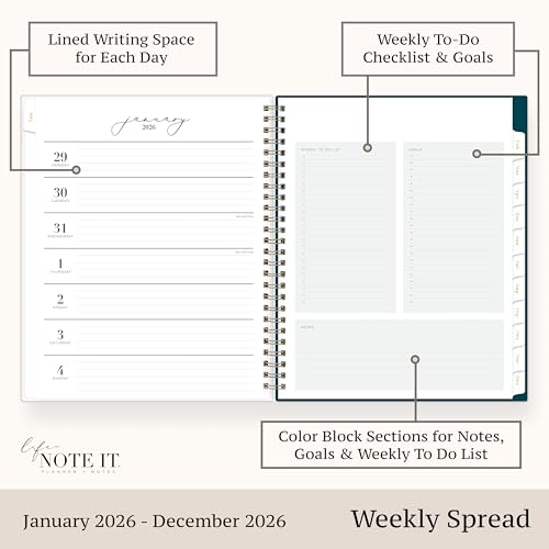 Blue Sky Life Note It 2026 Weekly and Monthly Planner Notes, January 2026 - December 2026, 7" x 9", Flexible Cover, Durable Twin Wire Binding, Storage Pocket, 50 Perforated Notes Sheets, Marina