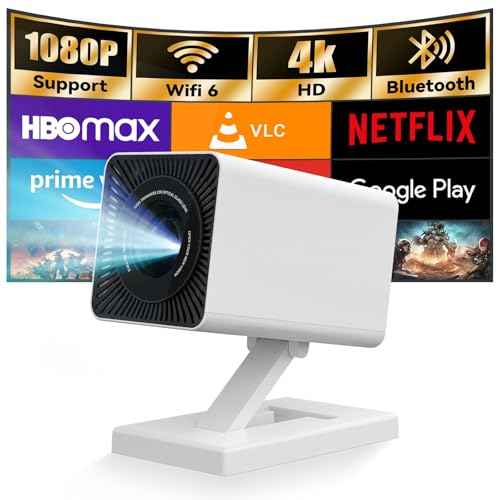 Mini Projector, 4K Portable Video Projector with WiFi6 & Bluetooth 5.4, 150 ANSI Lumen, Automatic Vertical Correction, 130'' Screen Home Cinema Smart Projector for Phone, PC, Laptop, HDMI, USB