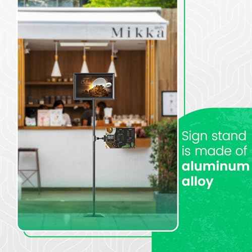Adjustable Sign Stand for Display, Heavy Duty Sign Holder Floor Stand with Base, Aluminum Snap Open Frame 8.5x11, with Anti-Slip Solid Steel Square Pedestal and Signage Clip(Heavy Base,1 pack)