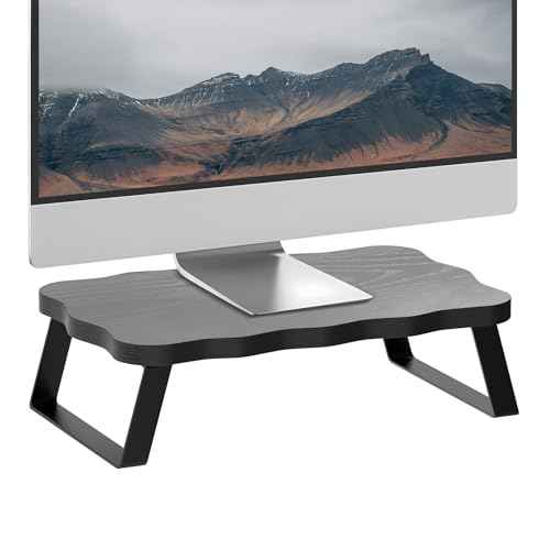 Monitor Stand Riser, Wooden Computer Stand for Desk, Wood and Steel Multi-Purpose Desktop Storage Laptop Riser Desk Shelf for Computer, Laptop, PC, Printer, 15.75 x 9.45 x 3.94 Inch Length (Black/2 Pack)