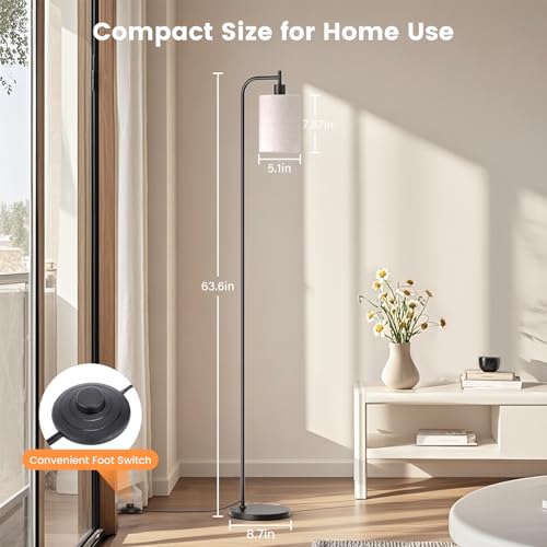 Beige SIBRILLE Dimmable Floor Lamp with Linen Shade, Remote & 3 Color Temps