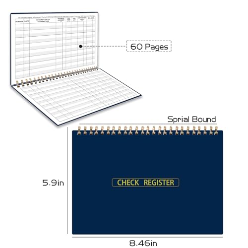 Dayvorax Print Checkbook Register – Large Print, 5-7/8 x 8-1/2 in., Spiral Bound, 60 Pages, Blue