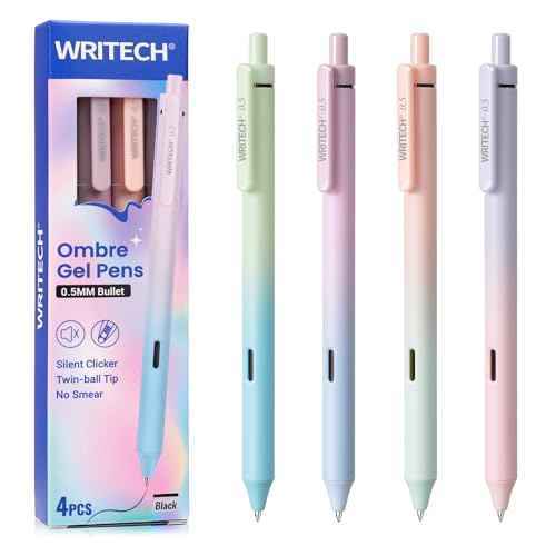 WRITECH Gel Pens Fine Point: 0.5mm Black Ink Retractable 4ct Smooth Writing No Bleed with Aesthetic Gradient Color Pen Barrel for Journaling Note Taking Sketching