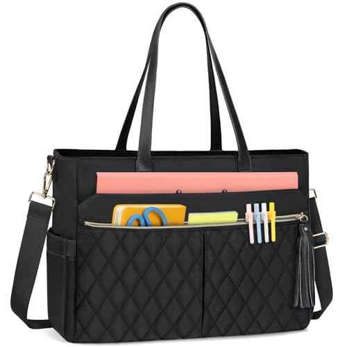 RAINSMORE Laptop Bag for Women 15.6Inch Teacher Tote Bag Work Bags for Women Nurse Bag Professional Laptop Tote Computer Messenger Laptop Briefcase Large Handbag for Office College Nursing, Black