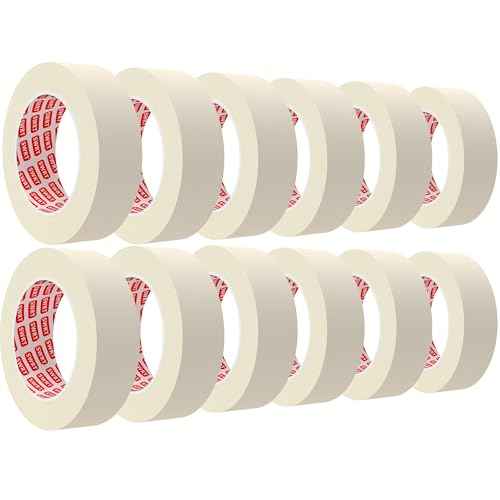 SWRT Masking Tape 1 inch x 55 Yards x 12 Rolls (660 Total Yards), Adhesive Painting Tape Bulk for General Purpose Beige White Color for Painting, Crafting, School Stationery, Arts, Home Use etc