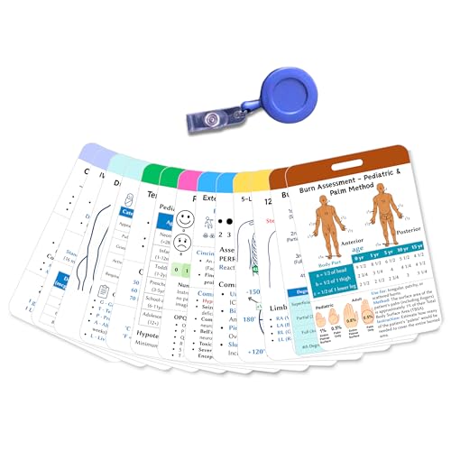 EMT Badge Card Set of 13 - Waterproof PVC Pocket Guide with Vitals, EKG & GCS