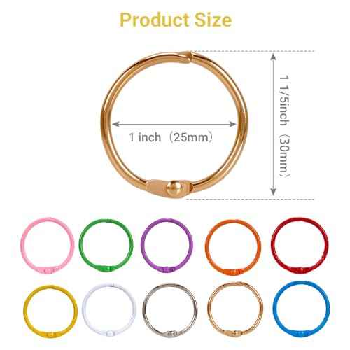 70Pcs Binder Rings, 1 1/5 Inch Metallic Loose Leaf Binder Ring, Binding Rings for Index Cards, Colorful Book Keychain Key Rings for Paper Notebook Office School Home, 10 Colors