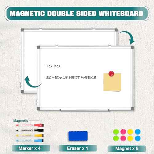 Double Sided Magnetic White Board, 36"x24" Dry Erase Whiteboard for Wall with Aluminum Frame Presentation Board for School, Office and Home