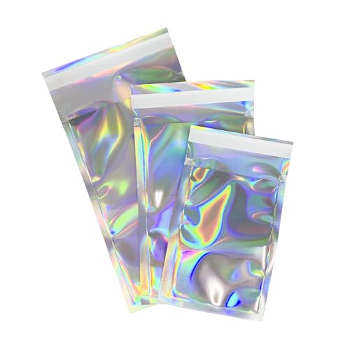 PABCK Silver Holographic Self-Seal Mailers 3.54x5.12+1.18 Inch Pack of 100