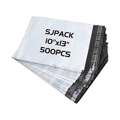 SJPACK 10x13-inch 500 Bags 2.5 Mil Poly Mailers Envelopes Bags With Self-sealing Strip White Bags