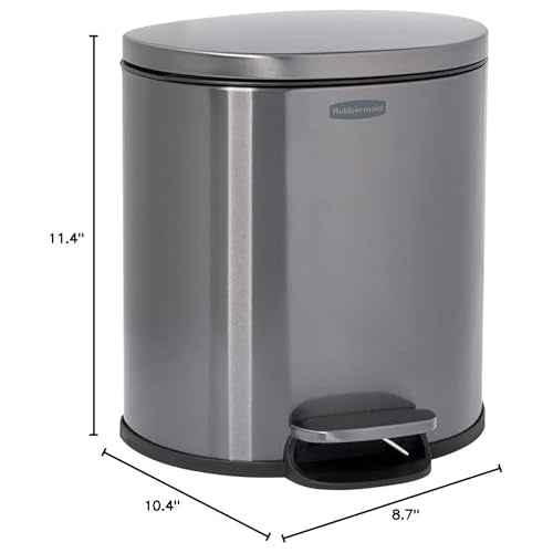 Rubbermaid Stainless Steel Semi-Round Step-On Trash Can, 1.6-Gallon, Charcoal, Small Wastebasket with Lid for Home/Kitchen/Bathroom/Office