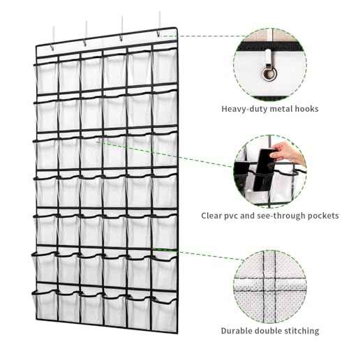 42 Clear Pockets Classroom Pocket Chart for Cell Phones and Calculator, Pocket Chart Organizer for Classroom Phone Storage Holder with 42 Number Sticker and Hooks (White)