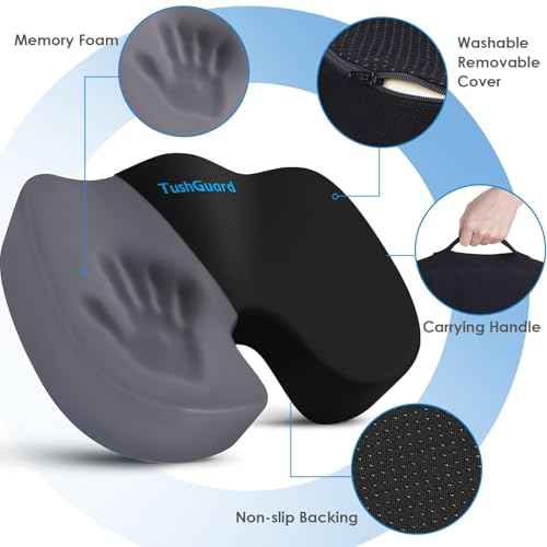 TushGuard Seat Cushion for Office Chair Memory Foam Non-Slip Cushion Back, Coccyx, Sciatica, Tailbone Pain Relief Butt Pillow for Office Chair, Car, Wheelchair, Black, XX-Large