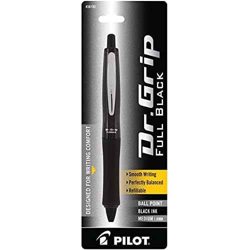 PILOT Dr. Grip FullBlack Refillable & Retractable Ballpoint Pen, Medium Point, Black Ink, 6 PACK