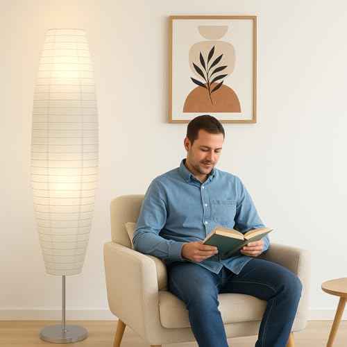 LIGHTACCENTS 59-Inch Rice Paper Floor Lamp ? Japanese-Style Lantern with White Paper Shade, Modern Standing Lamp for Living Room, Bedroom, Office, Soft Ambient Lighting for Home D?cor