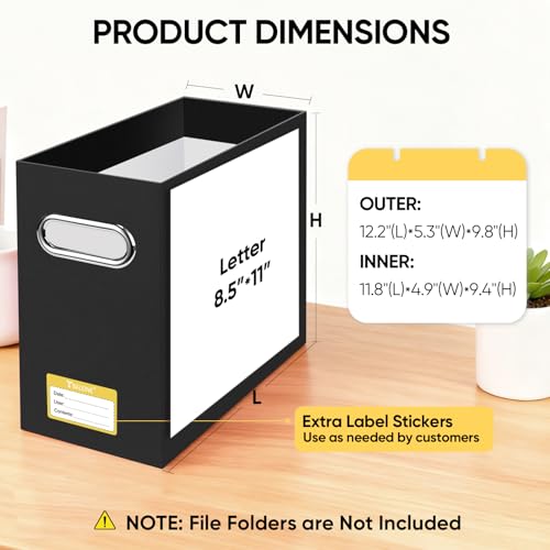 BALEINE 2-Pack Slim Cardboard File Organizer Box with Handles - Black