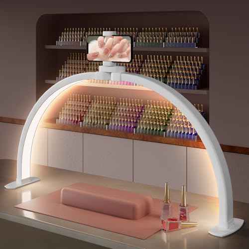 29" Large Half Moon Light for Nail Desk, Foldable Arch Nail Lamp with Phone Holder, 3 Color Modes,10 Brightness, Perfect for Manicure Handicraft Lighting, White