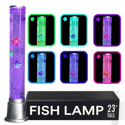 Shop LC Fish Lamp Sensory Bubble Tube Bubble Lamps Aquarium Night Light 6 LED Color Changing Sensory Tubes Table Lamp Lava Bedroom Lamps Home Decor Desk Fake Fish Tank Christmas Gifts Men 1.9FT