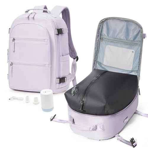 VGCUB Small Vacuum Backpack Travel with Electric Pump Vacpack System Storage Compression Waterproof College Bags Casual Daypack Carry on Backpacks for Women Men with USB Charging Port Pink Purple