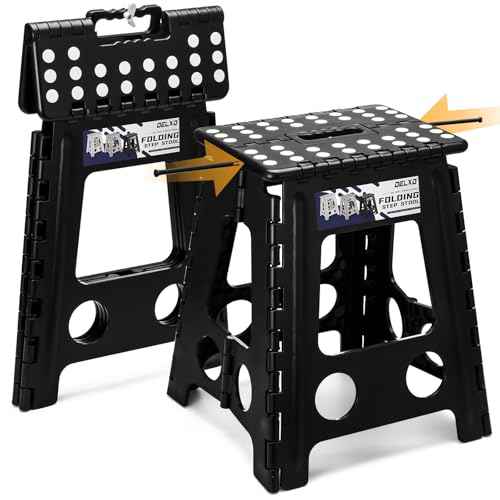 Delxo 16 Inch Folding Step Stool,Foldable Stool for Adults with Safety Lock,Portable Collapsible Plastic Stepstool,Non Slip Folding Stools for Kitchen Bathroom Bedroom Up to 400LBS,(Black 1PC)