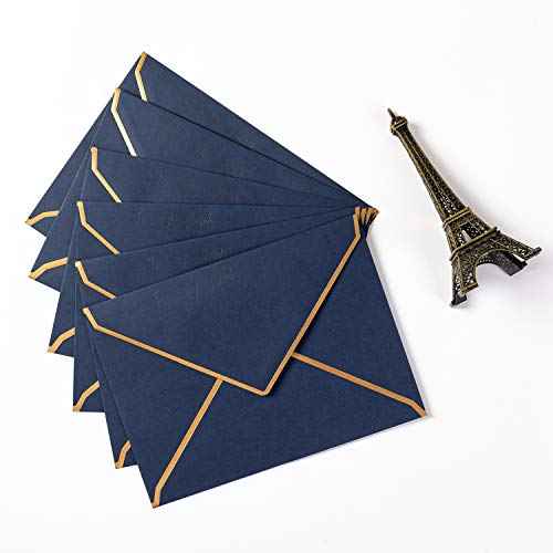 50 Pack Navy Blue A4 Envelopes 4x6 Self-Adhesive V Flap Envelopes with Gold Border for Office, Greeting Card, Wedding, Graduation, Baby Shower, Parties, Invitations (4.25x6.25 inches)