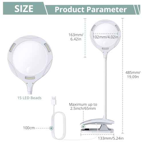 COLFULINE 2-in-1 Rechargeable Magnifying Lamp 5X-10X with LED Light & Touch Button, Magnifying Glass with 3 Adjustable Brightness, Base and Clamp for Reading, Crafts, and Work