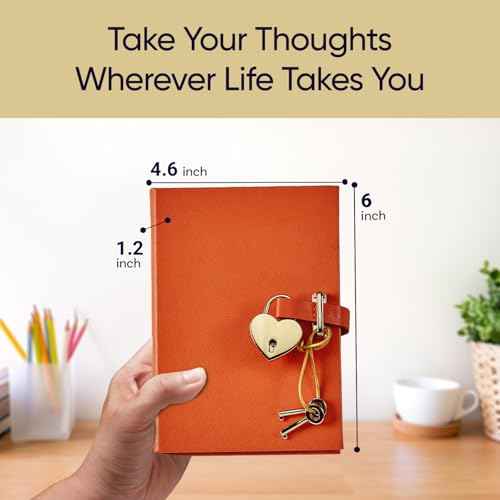 Graphic Image Heart Lock Diary ? Orange Saffiano Leather | Handbound in the USA | Secure Lock & Key | 240 Lined Pages | Elegant Leather Journal with Satin Ribbon Marker | Personalizable Gift Edition