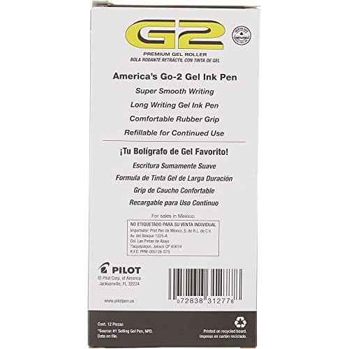 PILOT G2 Premium Refillable & Retractable Rolling Ball Gel Pens, Ultra Fine Point .38 mm, Black Ink, 24-Count (31277)