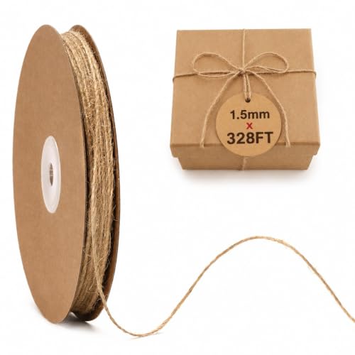 G2PLUS 328ft Jute Twine 1.5mm 2-Ply Natural Craft String Brown 328ft