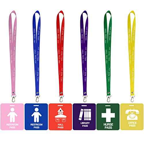 Unbreakable PVC Hall Pass Lanyards,Mlife School Passes Set for Teachers 6 Pack Hall, Bathroom, Library, Office and Nurse Classroom School Supplies