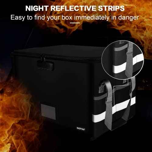ENGPOW File Box with Lock,Fireproof Document Box with Zipper£¦Pockets,Collapsible File Organizer Filing Storage Cabinet with Handle,Portable Home Office Safe for Hanging Letter/Legal Folder,Black