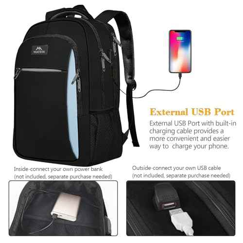 MATEIN Travel Laptop Backpack for Men, Business Anti Theft Slim Sturdy Laptops Backpack with USB Charging Port, Water Resistant College Computer Bag Gift for Women Fits 15.6 Inch Notebook