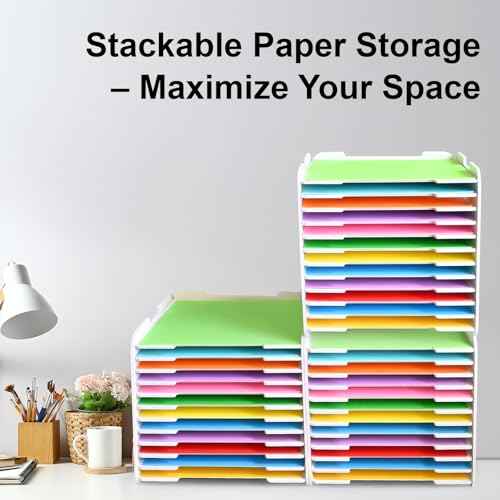 12x12 Paper Organizer, 12-Tier Scrapbook Paper Storage, Stackable Desktop File Holder for Home, Office, Classroom, and Craft Room
