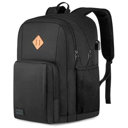 Travel Laptop Backpack, Lightweight Casual School Backpack for Teens, Slim Durable Backpack with USB Charging Port, 17.3 Inch Anti Theft Water Resistant Computer Bag Daypack for Men Women, Black