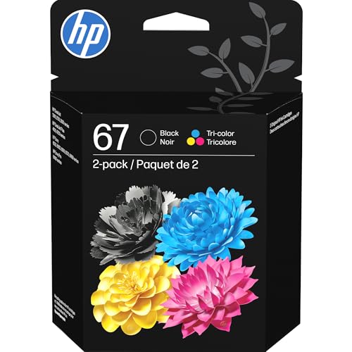 HP 67 Ink Cartridges 2-Pack Black & Tri-Color for DeskJet & Envy Printers