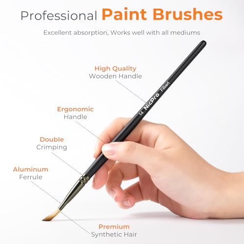 Nicpro 26pcs Paint Brush Set, Professional Paintbrushes with Palette Knife, Craft Paint Brushes for Acrylic Painting, Oil, Watercolor, Gouache & Canvas, Drawing & Art Supplies for Adults, Kids Artists