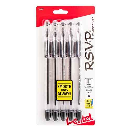 Pentel¢ç R.S.V.P.¢ç Ballpoint Pens, Fine Point, 0.7 mm, Clear Barrel, Black Ink, Pack Of 5