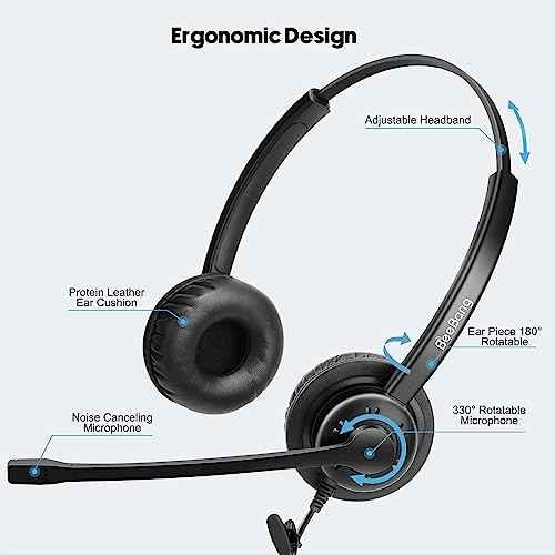 Telephone Headset with Pro Noise Canceling Microphone, RJ9 Phone Headset for Office Call Center Landline Deskphone, Work for Mitel NEC Shoretel Aastra Uniden Allworx Toshiba
