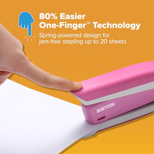 Pink PaperPro One-Finger 3-in-1 Stapler for Up to 25 Sheets, Easy Jam-Free