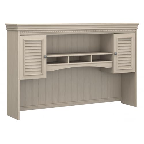 Bush Fairview 60W Hutch for L‑Shaped Desk – Antique White with Shelves & Cabinets