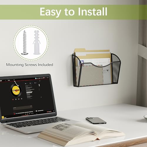 EasyPAG Black Wall File Organizer, Metal Mesh Hanging Letter & A4 Folder Holder