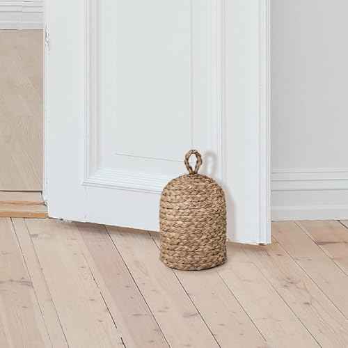PEMAR Natural Wicker Door Stopper with Handle, Decorative Door Stop, Heavy Indoor Doorstop, Rustic Farmhouse Blocker Jammer 5.1''D x 7.5''H (Seagrass)