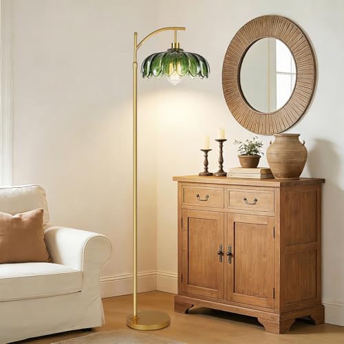 QIYIZM 02-Floor Lamp Dimmable Gold Mid Century Modern Tall Arc Light with Remote