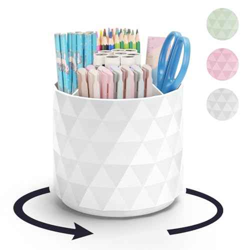 Desk Organizer,Sparkling Diamond-like Pen Holder for Desk 360¡ÆRotating Office Accessories,Pencil Cup with 5 Compartments Storage Box Caddy for Office,School,Home,Art Supply(White)