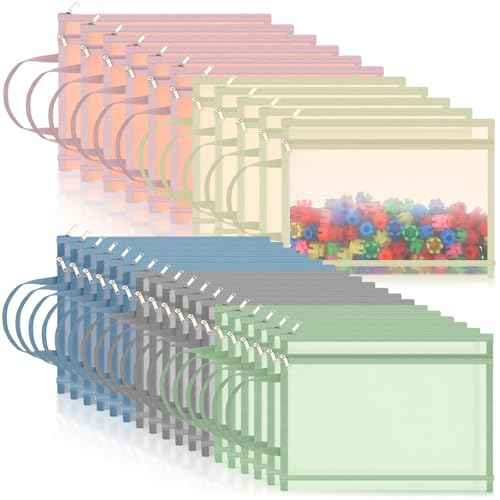Marspark 30 Pack Classic Color Mesh Zipper Pouch Bags A4 Nylon Organizing Bags Breathable See Through Zipper Pouch with Handle for Office Games