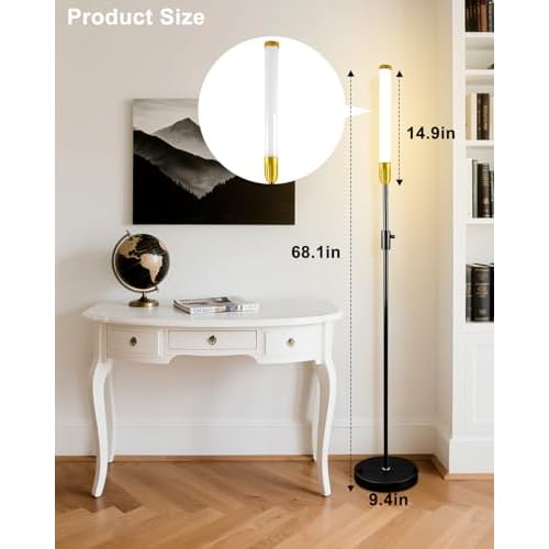 68" LED Floor Lamp for Living Room, Stepless Dimmable(10-100% Brightness) Standing Tall Lamps for Bedroom/Office, Industrial Floor Lamp, Mid Century Floor Lamps with Foot Switch-Black