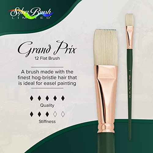Silver Brush Limited 1001-12 Grand Prix Flat Paintbrush for Oil Painting, Size 12, Long Handle