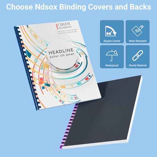 Ndsox 200 Pack Binding Covers and Backs Set 8.5 x 11 Inches Letter Size, 100 8-Mil Clear Binding Covers, 100 12-Mil Black Sand-Textured Binding Presentation Polycovers, Un-Punched, Square Corners
